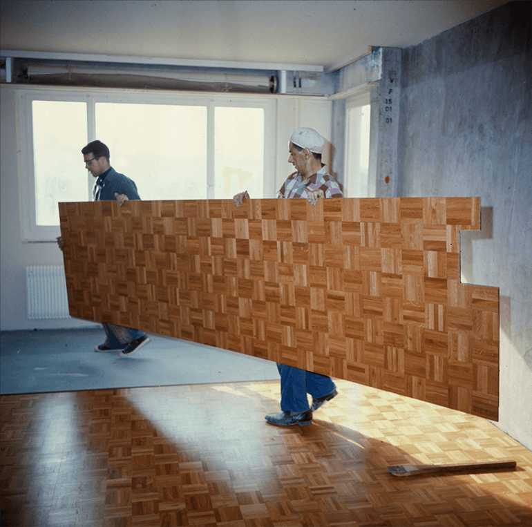 Prefabricated parquet floor, produced by the Ernst Göhner AG
