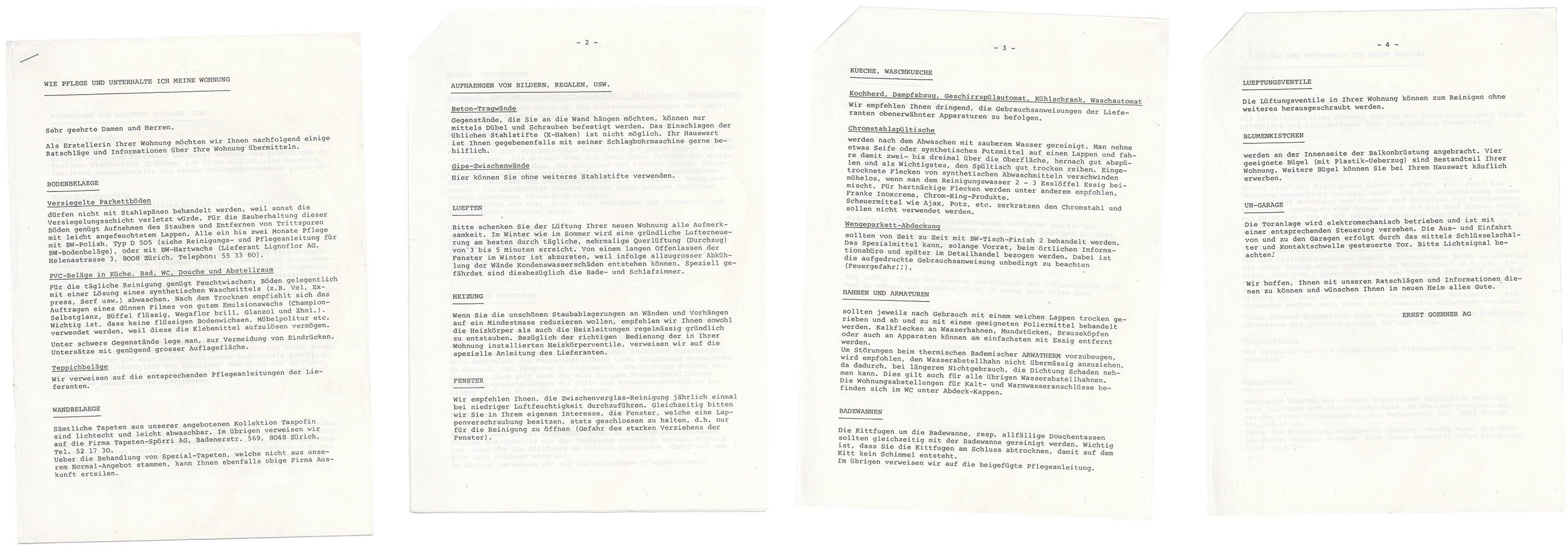 Maintenance letter from the Ernst Göhner AG to the inhabitants, 1976